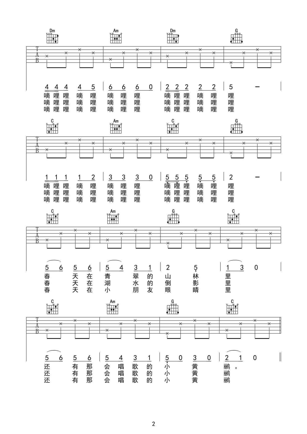 齐元义《嘀哩嘀哩》吉他谱C调六线谱(图)1