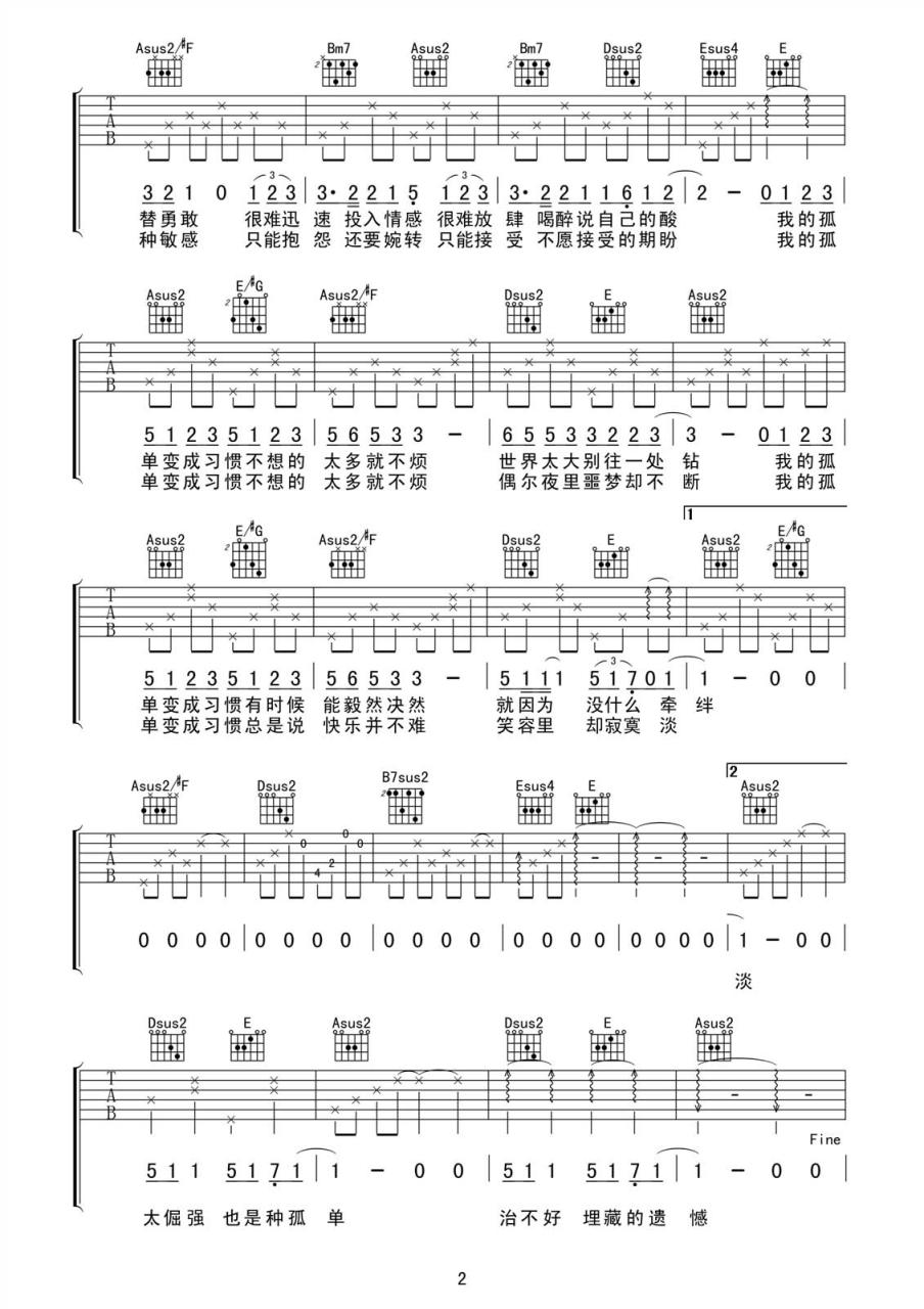 周传雄《孤单的习惯》吉他谱A调六线谱(图)1