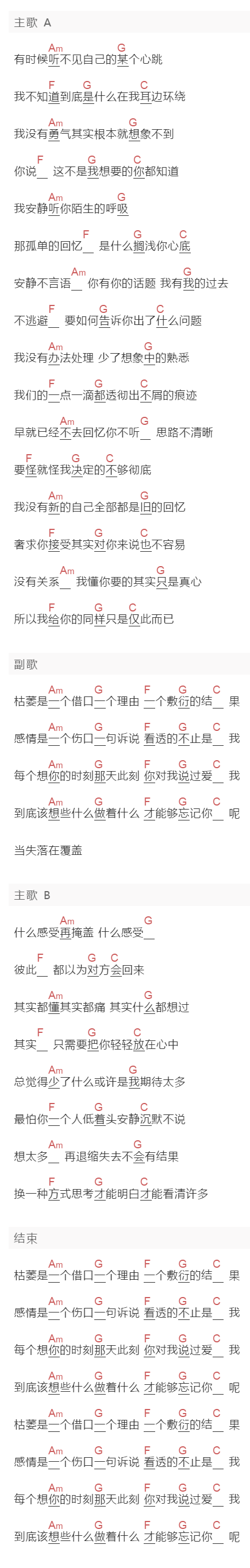 本兮《某个心跳》吉他谱C调和弦谱(txt)1