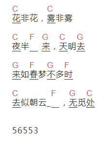 中国艺术歌曲《花非花》吉他谱C调和弦谱(txt)1