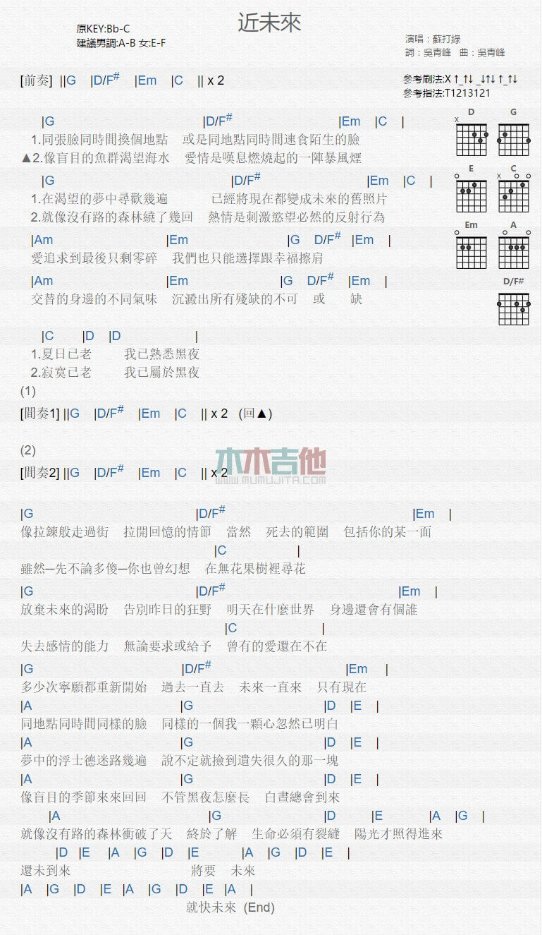 《近未来》吉他谱C调和弦谱(txt)1