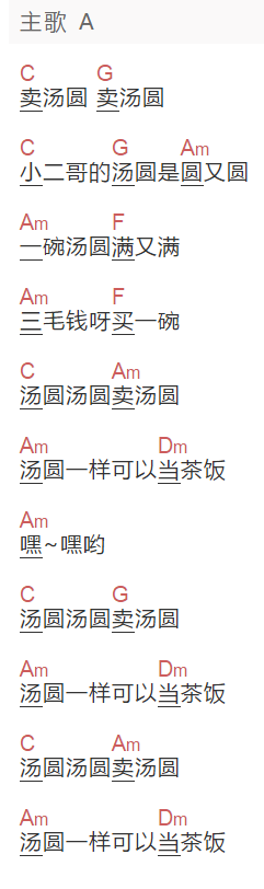 《卖汤圆》吉他谱C调和弦谱(txt)1