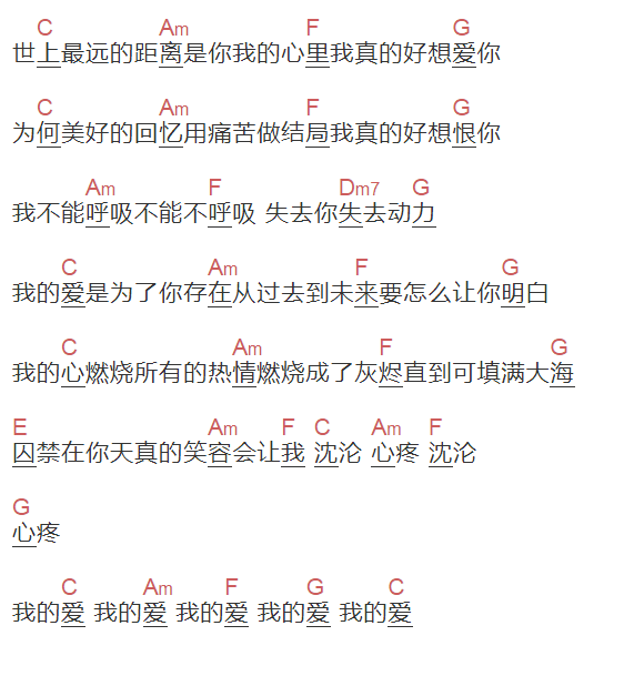 《我的爱只为了你存在》吉他谱C调和弦谱(txt)1